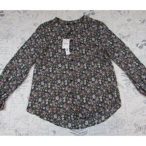 New $88 T Tahari Floral Blouse Button up Gypsy floral long slv Cottage Core S